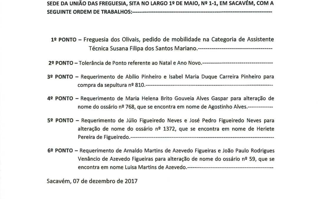 8ª Reunião Ordinária do Executivo – 13 Dezembro