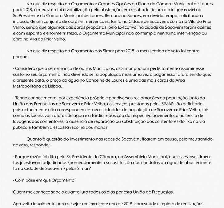 Informação à População | Orçamento dos SIMAR e Investimentos nas Redes