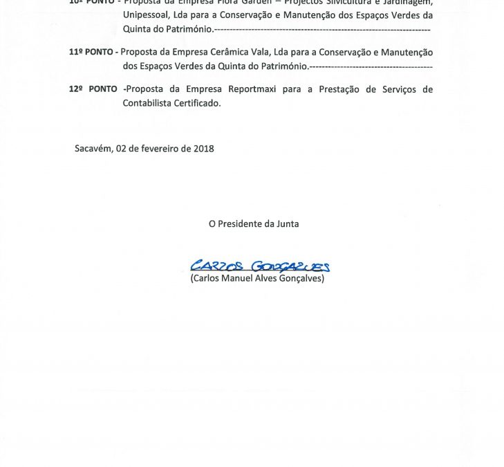 Reunião Ordinária do Executivo – 7 Fevereiro 2018