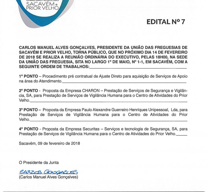 Reunião Ordinária do Executivo – 14 Fevereiro 2018