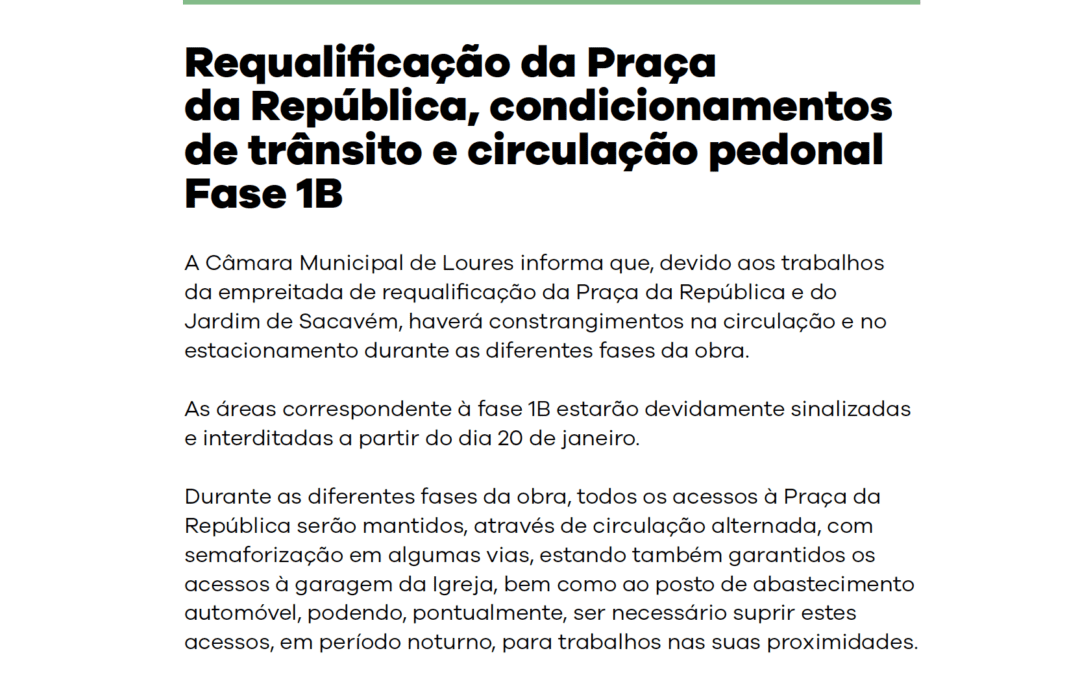 AVISO | CONDICIONAMENTOS DE TRÂNSITO | PRAÇA DA REPÚBLICA | SACAVÉM