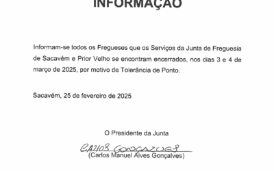 INFORMAÇÃO | TOLERÂNCIA DE PONTO | CARNAVAL | 3 E 4 DE MARÇO | SACAVÉM E PRIOR VELHO