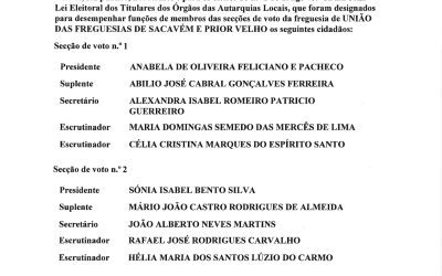 EDITAL | ELEIÇÃO DOS ORGÃOS DAS AUTARQUIAS LOCAIS | 12 DE OUTUBRO | DESIGNAÇÃO DOS MEMBROS DA MESA