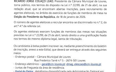 EDITAL | CONSTITUIÇÃO DE BOLSA DE AGENTES ELEITORAIS | ELEIÇÃO PARA O DO PRESIDENTE DA REPÚBLICA | 18 DE JANEIRO 2025 | INSCRIÇÕES ABERTAS