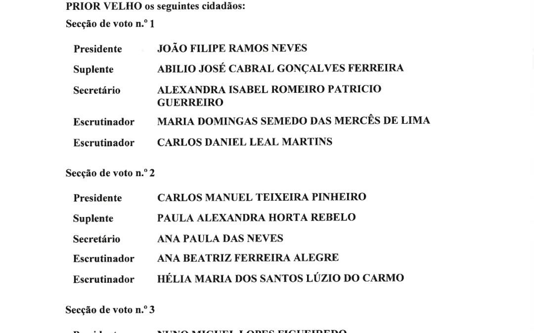 EDITAL | ELEIÇÃO DO PRESIDENTE DA REPÚBLICA | 18 DE JANEIRO | DESIGNAÇÃO DOS MEMBROS DA MESA