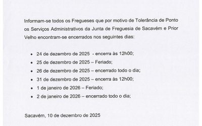 INFORMAÇÃO | NATAL | TOLERÂNCIA DE PONTO – SERVIÇOS ADMINISTRATIVOS