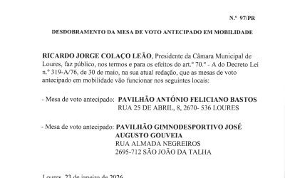 EDITAL | ELEIÇÃO DO PRESIDENTE DA REPÚBLICA | 2º SUFRÁGIO | DESDOBRAMENTO DA MESA DE VOTO ANTECIPADO EM MOBILIDADE | 1 DE FEVEREIRO