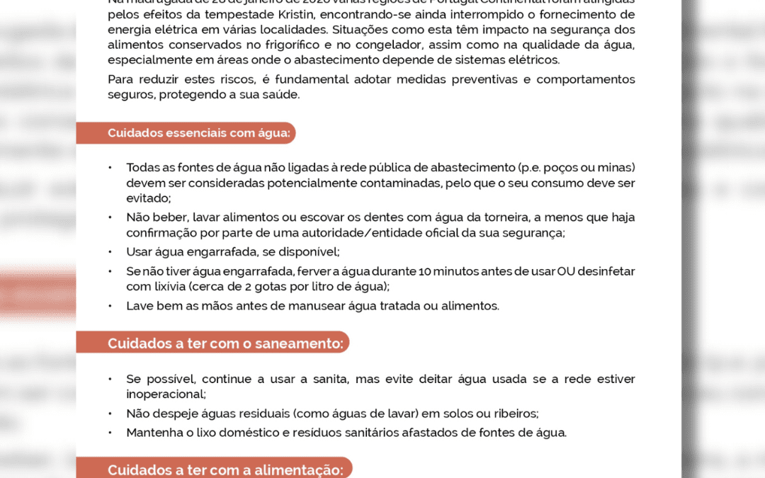 INFORMAÇÃO | DGS | TEMPESTADE KRISTIN: CUIDADOS ESSENCIAIS E COMPORTAMENTOS SEGUROS