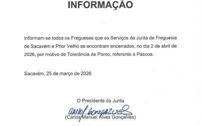 INFORMAÇÃO | TOLERÂNCIA DE PONTO | PÁSCOA | 2 DE ABRIL