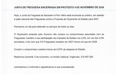 AVISO | SERVIÇOS ENCERRADOS AO PÚBLICO | AÇÃO NACIONAL DE PROTESTO PROMOVIDO PELA ANAFRE CONTRA A PROPOSTA DE ORÇAMENTO DO ESTADO PARA 2027 | 4 DE NOVEMBRO