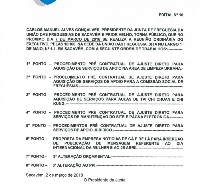 Reunião Ordinária do Executivo – 7 março 2018