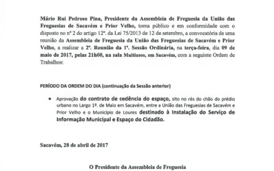 Reunião da Assembleia de Freguesia – 09 de Maio