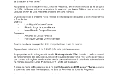 EDITAL | ABERTURA DE CONCURSO POR HASTA PÚBLICA PARA VENDA DE VEÍCULOS EM FIM DE VIDA