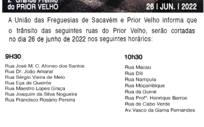 2º GRANDE PRÉMIO DO PRIOR VELHO | AVISO CORTE TRÂNSITO 26 JUNHO 2022