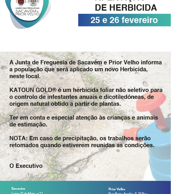 Aplicação de Herbicida KATOUN GOLD – 25 e 26 fevereiro 2019