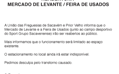 INFORMAÇÃO | REABERTURA MERCADO DE LEVANTE/FEIRA DE USADOS