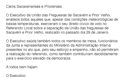 NOTA DE AGRADECIMENTO | REFERENDO LOCAL