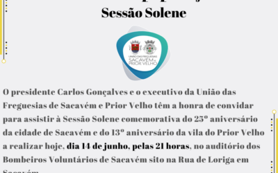 CONVITE À POPULAÇÃO | SESSÃO SOLENE | 14 DE JUNHO 2022 – 21 HORAS