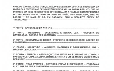 EDITAL Nº 7 – Reunião Extraordinária do Executivo – 13 fevereiro 2019