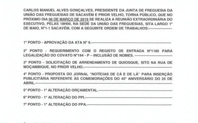 EDITAL Nº 10 – Reunião Extraordinária do Executivo – 6 março 2019