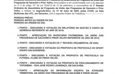 EDITAL Nº 17 – 1ª Sessão Ordinária da Assembleia de Freguesia da União das Freguesias de Sacavém e Prior Velho – 27 maio 2020