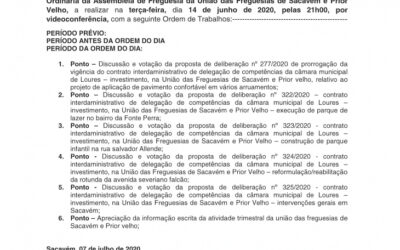 EDITAL Nº 19 – 2ª Sessão Ordinária da Assembleia de Freguesia da União das Freguesias de Sacavém e Prior Velho – 14 junho 2020