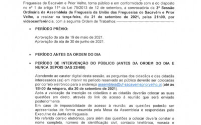 EDITAL Nº 25 – 3ª Sessão Ordinária da Assembleia de Freguesia da União das Freguesias de Sacavém e Prior Velho – 21 setembro 2021