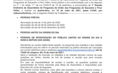 EDITAL Nº 23 – 1ª Sessão Ordinária da Assembleia de Freguesia da União das Freguesias de Sacavém e Prior Velho – 19 maio 2021