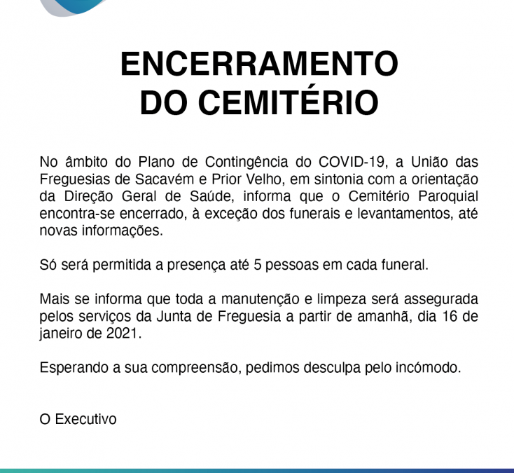 INFORMAÇÃO | ENCERRAMENTO DO CEMITÉRIO PAROQUIAL