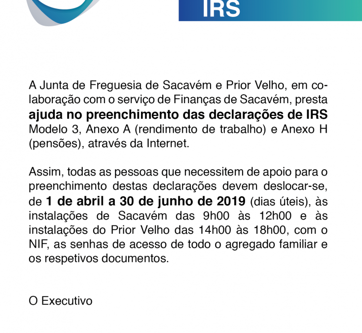 SERVIÇO DE IRS – de 1 de abril a 30 de junho de 2019 (dias úteis)