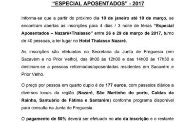 PROGRAMA DE FÉRIAS  “ESPECIAL APOSENTADOS” – 2017