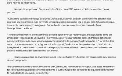 Informação à População | Orçamento dos SIMAR e Investimentos nas Redes