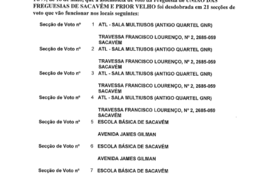 EDITAL | ELEIÇÃO PARA O PARLAMENTO EUROPEU | 9 DE JUNHO DE 2024 | DESDOBRAMENTO DAS ASSEMBLEIAS DE VOTO