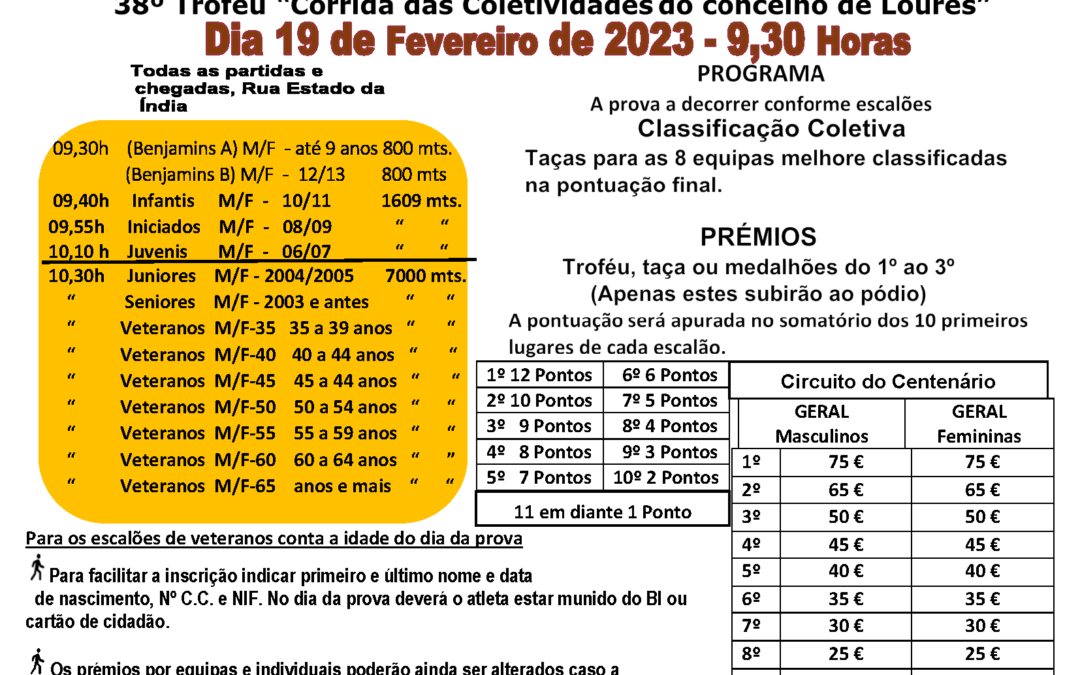 XXXV MILHA URBANA DA CIDADE DE SACAVÉM | 19 DE FEVEREIRO DE 2023