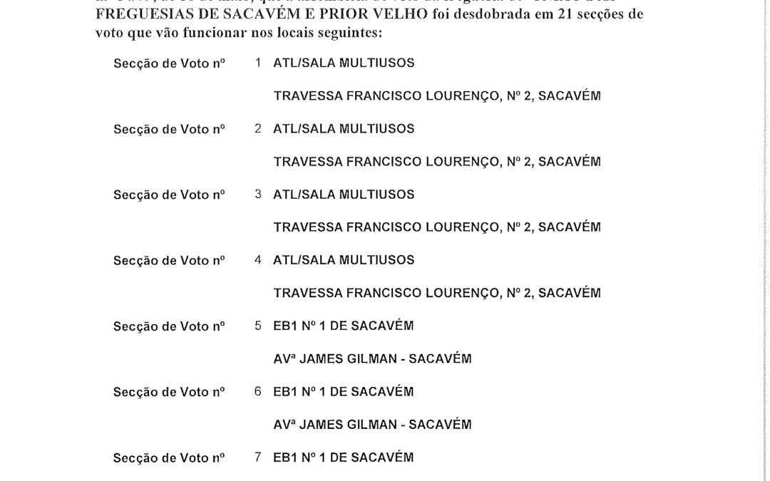 EDITAL | DESDOBRAMENTO DAS ASSEMBLEIAS DE VOTO