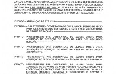 EDITAL Nº 1 – Reunião Ordinária do Executivo – 02 janeiro 2019