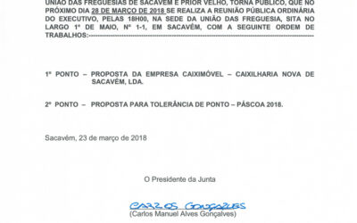 Reunião Pública Ordinária do Executivo – 28 Março 2018