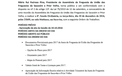 Assembleia de Freguesia – 20 de dezembro