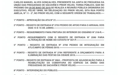 EDITAL Nº 22 – Reunião Pública Ordinária do Executivo – 29 maio 2019