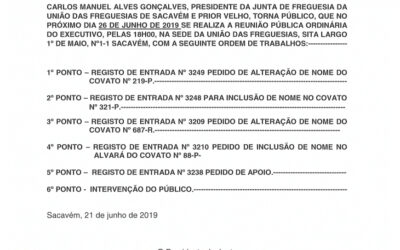 EDITAL Nº 27 – Reunião Pública Ordinária do Executivo – 26 junho 2019