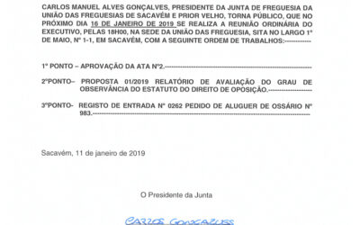 EDITAL Nº 3 – Reunião Ordinária do Executivo – 16 janeiro 2019