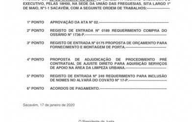 EDITAL Nº 3 – Reunião Ordinária do Executivo – 22 janeiro 2020