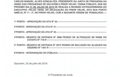 EDITAL Nº 33 – Reunião Extraordinária do Executivo – 31 junho 2019