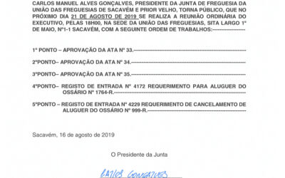 EDITAL Nº 36 – Reunião Ordinária do Executivo – 21 agosto 2019