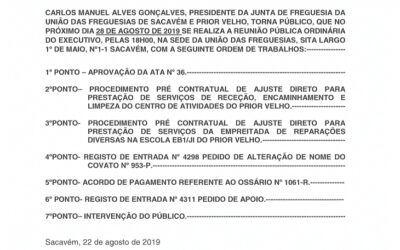 EDITAL Nº 37 – Reunião Pública Ordinária do Executivo – 28 agosto 2019