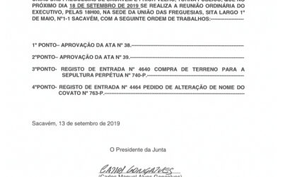 EDITAL Nº 40 – Reunião Ordinária do Executivo – 18 setembro 2019