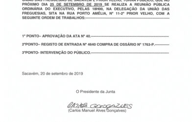 EDITAL Nº 41 – Reunião Pública Ordinária do Executivo – 25 setembro 2019