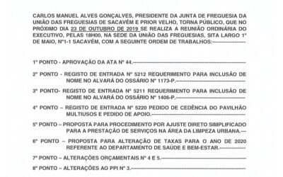 EDITAL Nº 45 – Reunião Ordinária do Executivo – 23 outubro 2019