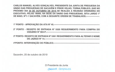 EDITAL Nº 46 – Reunião Ordinária do Executivo – 30 outubro 2019