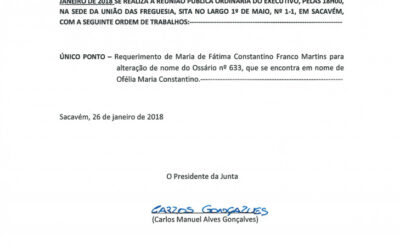 Reunião Ordinária do Executivo – 31 Janeiro 2018